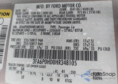 2017 Ford Fusion Se from USA, damaged, VIN 3FA6P0HD0HR348105